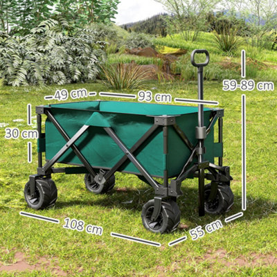 Outsunny Outdoor Cart Folding Cargo Wagon Trailer Beach w/ Telescopic Handle - 3