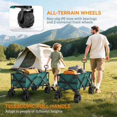 Outsunny Outdoor Cart Folding Cargo Wagon Trailer Beach w/ Telescopic Handle - 4