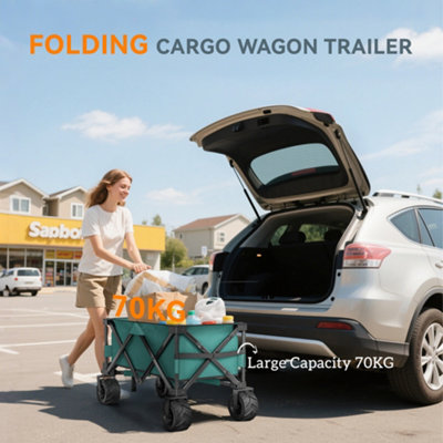 Outsunny Outdoor Cart Folding Cargo Wagon Trailer Beach w/ Telescopic Handle - 7