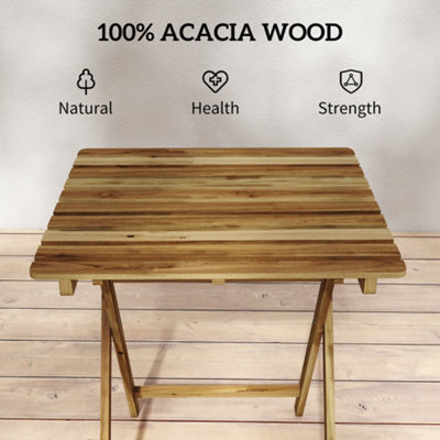 Outsunny Outdoor Coffee Table Foldable Wooden Garden Table Natural Wood