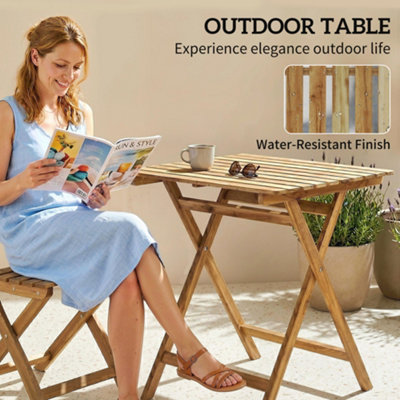 Outsunny Outdoor Coffee Table Foldable Wooden Garden Table Natural Wood