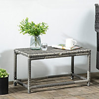 Outsunny Outdoor Coffee Table, PE Rattan Side Table  Plastic Board, Grey