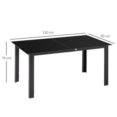 Outsunny Outdoor Dining Table for 6 Patio Table with Glass Tabletop Black - 3