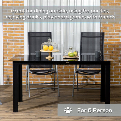 Outsunny Outdoor Dining Table for 6 Patio Table with Glass Tabletop Black - 6