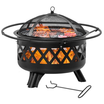 Outsunny Outdoor Fire Pit Brazier with Cooking Grill Log Wood Charcoal Burner