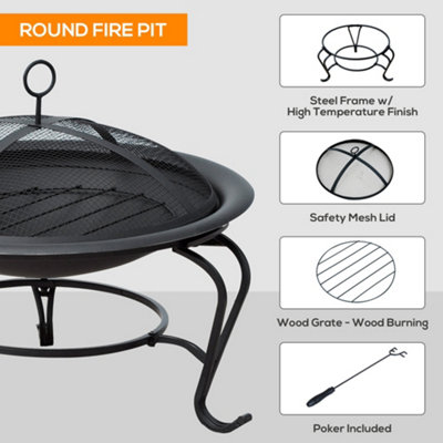 Outsunny Outdoor Fire Pit Wood Log Burning Heater Garden Stove Patio Brazier - 6