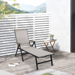 Outsunny Outdoor Folding Sun Lounger w/ Adjustable Backrest and Aluminium Brown