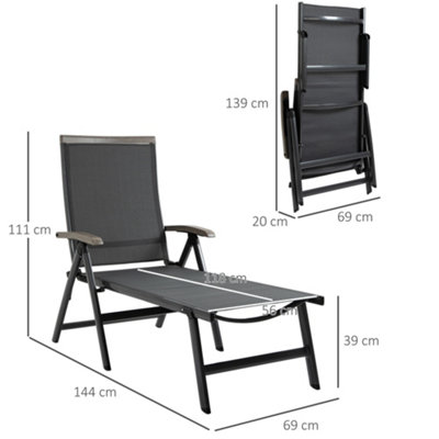 Outsunny Outdoor Folding Sun Lounger w/ Adjustable Backrest and Aluminium Grey - 3