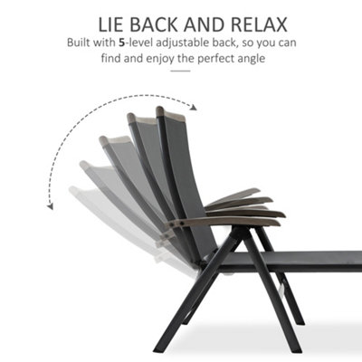 Outsunny Outdoor Folding Sun Lounger w/ Adjustable Backrest and Aluminium Grey - 4