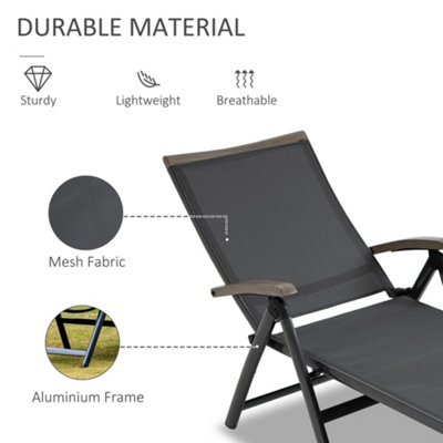 Outsunny Outdoor Folding Sun Lounger w/ Adjustable Backrest and Aluminium Grey - 5