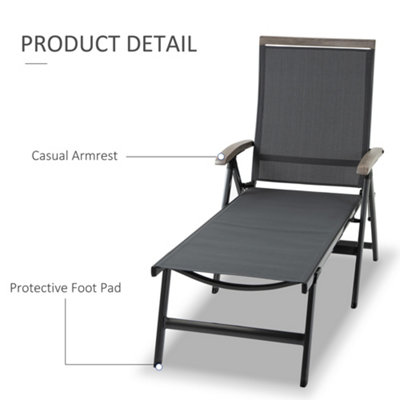 Outsunny Outdoor Folding Sun Lounger w/ Adjustable Backrest and Aluminium Grey - 7