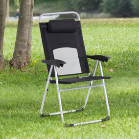 Outsunny Outdoor Garden Folding Chair  Armchair Reclining Seat w/Pillow Black