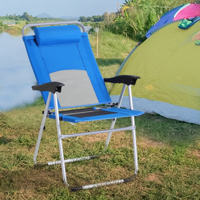 Outsunny Outdoor Garden Folding Chair  Armchair Reclining Seat w/Pillow Blue