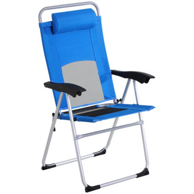 Outsunny Outdoor Garden Folding Chair  Armchair Reclining Seat w/Pillow Blue