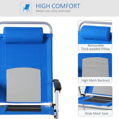 Outsunny Outdoor Garden Folding Chair  Armchair Reclining Seat w/Pillow Blue - 4