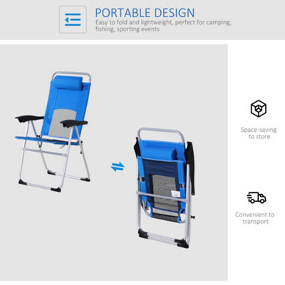 Outsunny Outdoor Garden Folding Chair  Armchair Reclining Seat w/Pillow Blue - 6