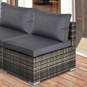 Outsunny Outdoor Garden Furniture Rattan Single Middle Sofa with Cushion Deep Grey