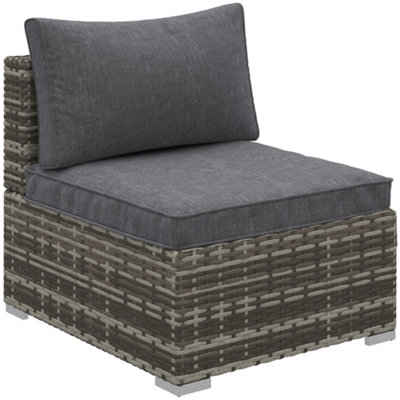 Outsunny Outdoor Garden Furniture Rattan Single Middle Sofa with Cushion Deep Grey - 1