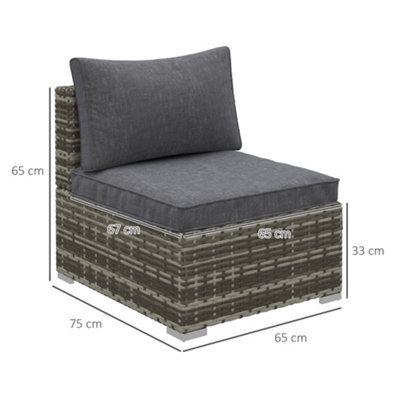 Outsunny Outdoor Garden Furniture Rattan Single Middle Sofa with Cushion Deep Grey - 3