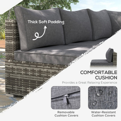 Outsunny Outdoor Garden Furniture Rattan Single Middle Sofa with Cushion Deep Grey - 7