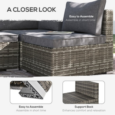 Outsunny Outdoor Garden Furniture Rattan Single Middle Sofa with Cushion Deep Grey - 4