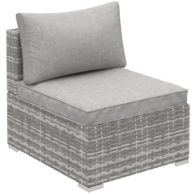 Outsunny Outdoor Garden Furniture Rattan Single Middle Sofa with Cushions Grey