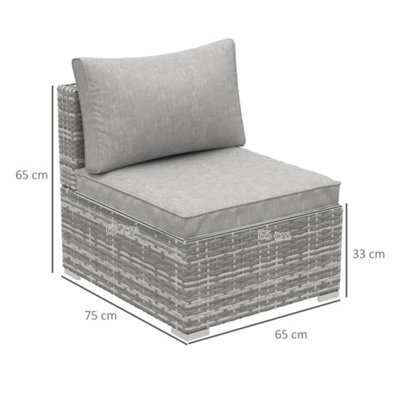 Outsunny Outdoor Garden Furniture Rattan Single Middle Sofa with Cushions Grey - 3