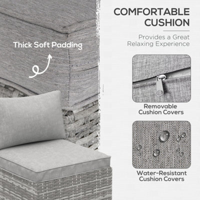 Outsunny Outdoor Garden Furniture Rattan Single Middle Sofa with Cushions Grey - 7