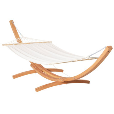 Outsunny Outdoor Garden Hammock Swing Hanging Bed Wooden Stand for Patio White
