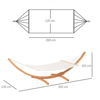 Outsunny Outdoor Garden Hammock Swing Hanging Bed Wooden Stand for Patio White - 3