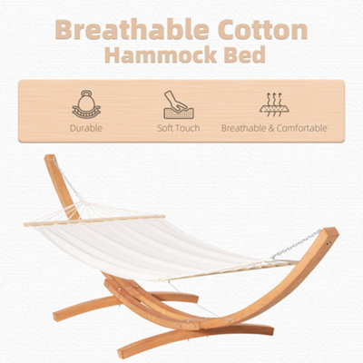 Outsunny Outdoor Garden Hammock Swing Hanging Bed Wooden Stand for Patio White - 6