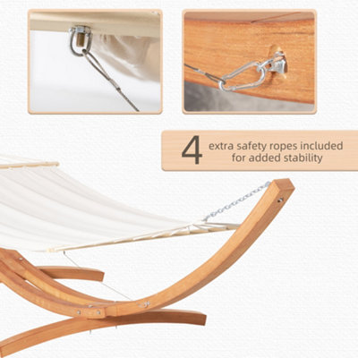 Outsunny Outdoor Garden Hammock Swing Hanging Bed Wooden Stand for Patio White - 7