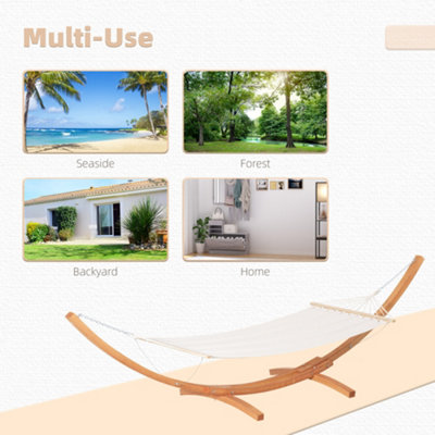Outsunny Outdoor Garden Hammock Swing Hanging Bed Wooden Stand for Patio White - 5