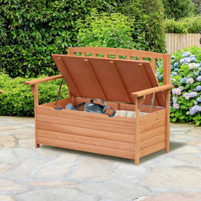Outsunny Outdoor Garden Storage Bench Patio Box All Weather Fir Wood 112 x 84 cm