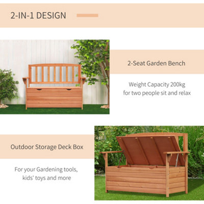 Outsunny Outdoor Garden Storage Bench Patio Box All Weather Fir Wood 112 x 84 cm - 4