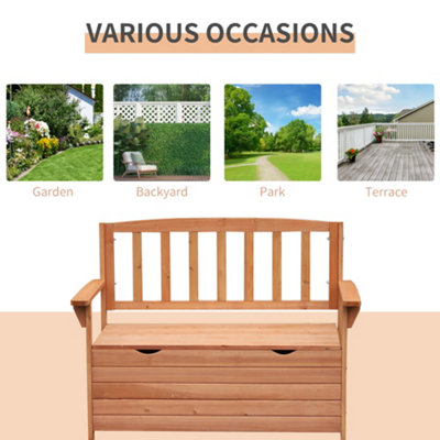 Outsunny Outdoor Garden Storage Bench Patio Box All Weather Fir Wood 112 x 84 cm - 6
