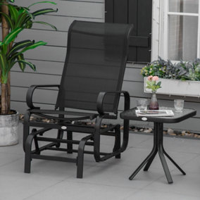 Outsunny Outdoor Gliding Rocking Chair w/ Metal Frame for Patio, Backyard, Black