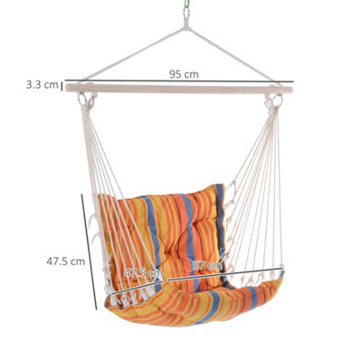 Outsunny Outdoor Hammock Cushioned Chair Patio Swing Seat Cotton Orange Yard - 3