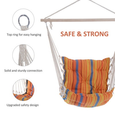 Outsunny Outdoor Hammock Cushioned Chair Patio Swing Seat Cotton Orange Yard - 6