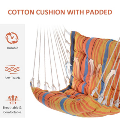 Outsunny Outdoor Hammock Cushioned Chair Patio Swing Seat Cotton Orange Yard - 7