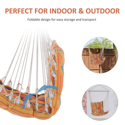 Outsunny Outdoor Hammock Cushioned Chair Patio Swing Seat Cotton Orange Yard - 4