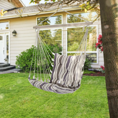 Outsunny Outdoor Hammock Cushioned Chair Patio Swing Seat Wooden Brown Garden