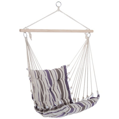 Outsunny Outdoor Hammock Cushioned Chair Patio Swing Seat Wooden Brown Garden