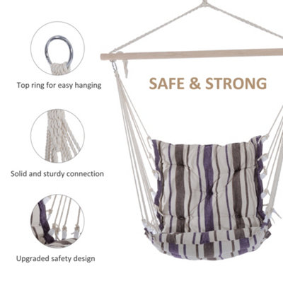 Outsunny Outdoor Hammock Cushioned Chair Patio Swing Seat Wooden Brown Garden - 6