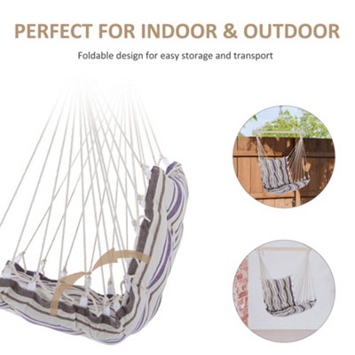 Outsunny Outdoor Hammock Cushioned Chair Patio Swing Seat Wooden Brown Garden - 4
