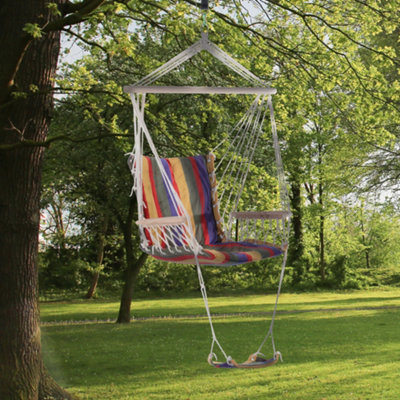 Outsunny Outdoor Hammock Hanging Rope  Footrest Armrest Yard Patio Swing Seat