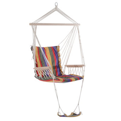 Outsunny Outdoor Hammock Hanging Rope  Footrest Armrest Yard Patio Swing Seat
