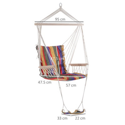 Outsunny Outdoor Hammock Hanging Rope  Footrest Armrest Yard Patio Swing Seat - 3