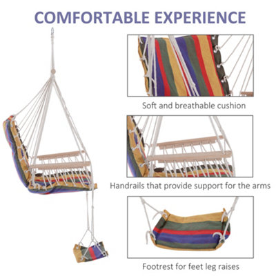 Outsunny Outdoor Hammock Hanging Rope  Footrest Armrest Yard Patio Swing Seat - 6