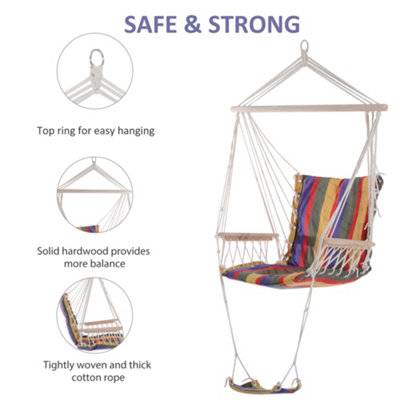 Outsunny Outdoor Hammock Hanging Rope  Footrest Armrest Yard Patio Swing Seat - 7